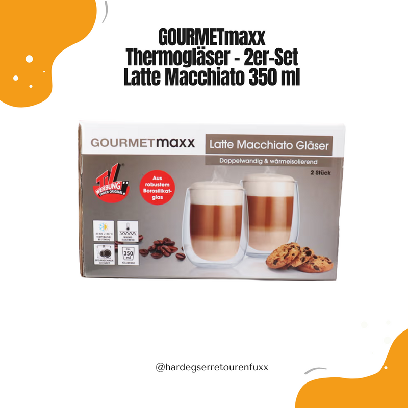 GOURMETmaxx Thermogläser 2er-Set – Doppelwandige Latte Macchiato Gläser 350 ml, Borosilikatglas, wärmeisolierend, spülmaschinengeeignet