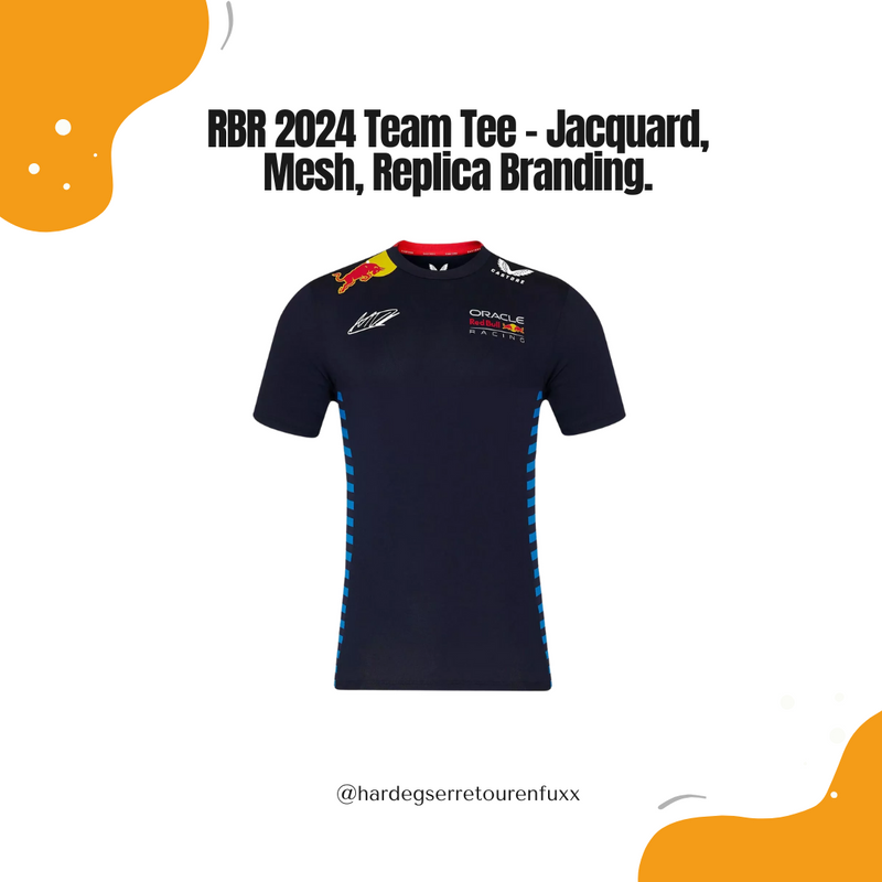 Red Bull Racing 2024 Herren Team T‑Shirt Max Verstappen – Regular Fit, 88% Polyester/12% Elastan, Jacquard, Mesh‑Panels, Rücken‑Print, Offizielle Castore Teamline