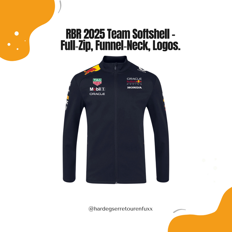 Red Bull Racing 2025 Herren Team Softshelljacke – Navy, Regular Fit, Funnel‑Neck, Full‑Zip, Zip‑Taschen, Dropped Hem, Offizielle Castore Teamline