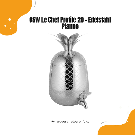 Echtwerk Ananas Getränkespender Silber-Edition – 4,7L Edelstahl Saftspender, Retro Design, Zapfhahn, Limonaden- & Wasserspender für Partys