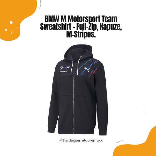 BMW M Motorsport Men’s Team Sweatshirt – Full‑Zip Hoodie, Kapuze mit Kordelzug, Zip‑Taschen, M‑Stripes Brustpanel, Offizielle PUMA Teamwear