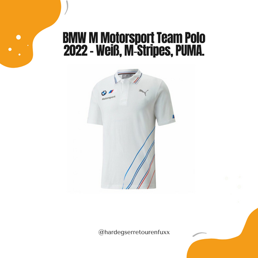 BMW M Motorsport Team Polo 2022 by PUMA – Weiß, 100% Baumwolle, M‑Stripes Grafik, Rippkragen mit Kontraststreifen, Offizielle Team‑Replica