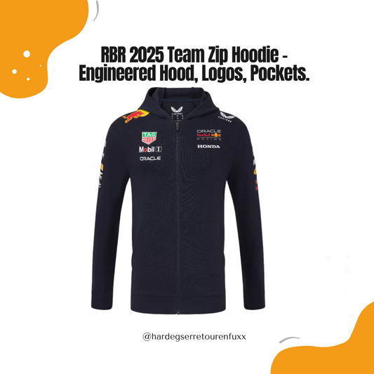 Castore Red Bull Racing F1 2025 Team Full‑Zip Hooded Sweatshirt – Regular Fit, Engineered Hood, Verdeckte Seitentaschen, Rib‑Details, Official Teamline