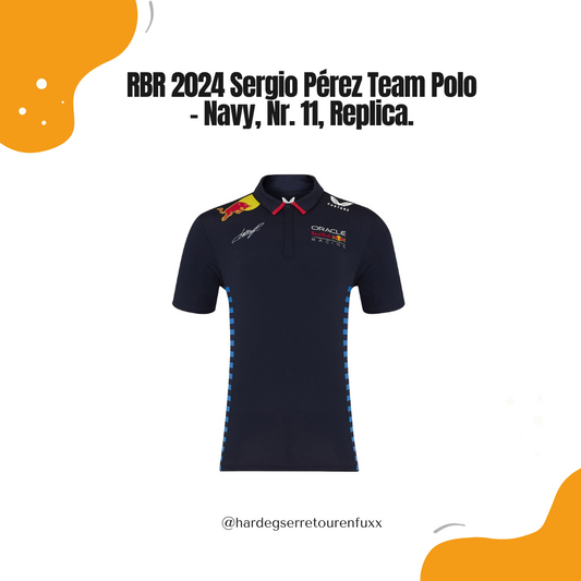 Red Bull Racing 2024 Sergio Pérez Team Polo – Navy, Regular Fit, verdeckte Knopfleiste, Kontrastkragen, Fahrer‑Branding Nr. 11, Offizielle Castore Teamline, Größe XL