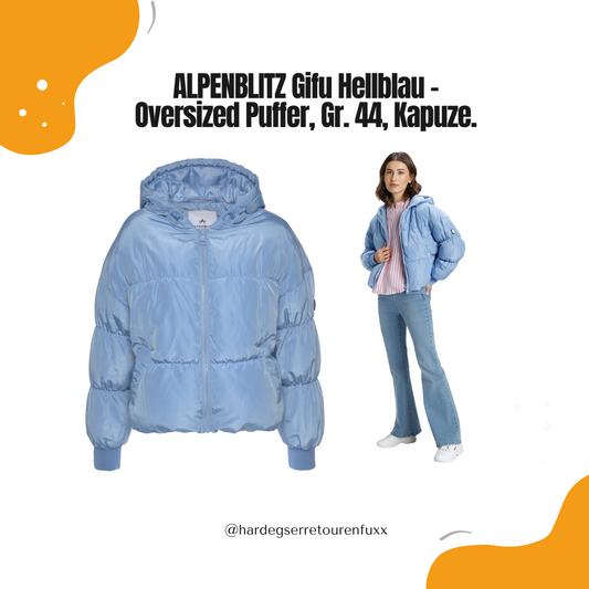 ALPENBLITZ Steppjacke "Gifu" Hellblau – Oversized Puffer-Design, wasserabweisendes Obermaterial, Kapuze mit Kordelzug, elastische Bündchen, kurze Form, Übergangs-/Winterjacke für Damen