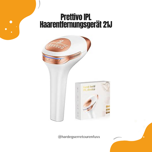 Prettivo IPL Haarentfernungsgerät – 21J, 600NM Wellenlänge, 9 Energiestufen, 3-in-1 HR/SC/RA Funktion, 999.900 Blitze für dauerhafte Haarentfernung