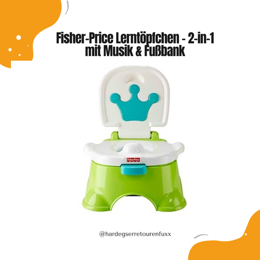 Fisher-Price Lerntöpfchen & Fußbank – Babytöpfchen mit Musik, abnehmbarer Sitzring & Spritzschutz, 2-in-1 Toilettentrainer, bis 90 kg belastbar