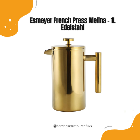 Esmeyer Kaffeebereiter French Press Melina – 1 Liter, Edelstahl glänzend, doppelwandig isoliert, Siebstempelkanne für aromatischen Kaffee