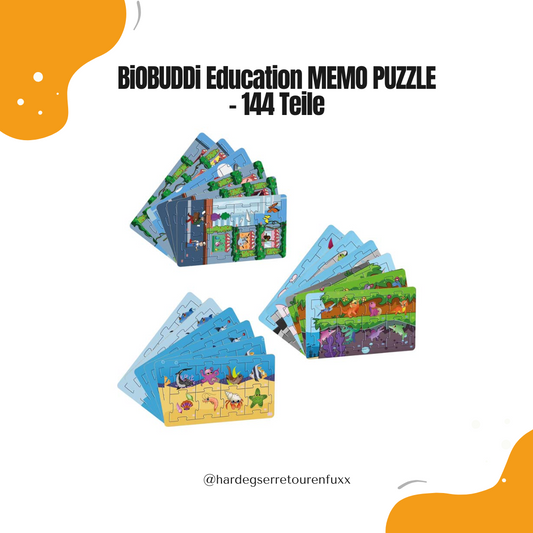 BiOBUDDi Education MEMO und PUZZLE BB-6020 – 144 Teile Umweltfreundliches Karton-Puzzle, 2-in-1 Memory-Spiel, Meeresleben Stadtleben Dinosaurier für 2-6 Jahre