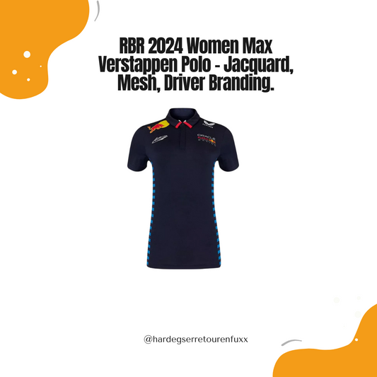 Red Bull Racing F1 Women’s 2024 Max Verstappen Team Polo – Regular Fit, 88% Polyester/12% Elastan, Jacquard, Mesh‑Panels, verdeckte Knopfleiste, Fahrer‑Branding