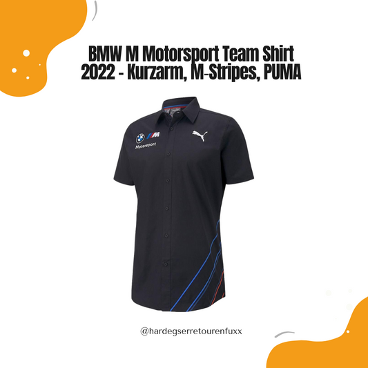 BMW M Motorsport Team Shirt 2022 by PUMA – Kurzarm Hemd, Button‑Down, M‑Stripes Grafik, Brustlogos, Regular Fit