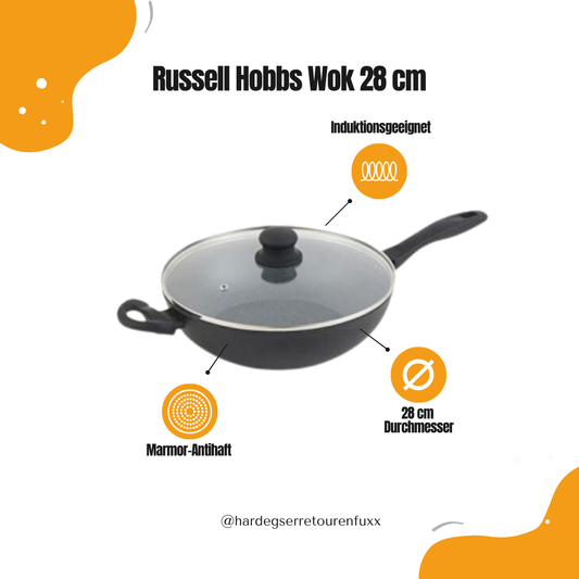 Russell Hobbs Wok 28 cm Metallic Marmor Kollektion – Antihaft Wok mit Glasdeckel für Induktion & alle Herdarten