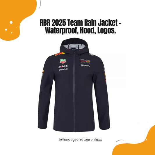 Castore Red Bull Racing F1 2025 Team Rain Jacket – Unisex, Waterproof Zip, Peaked Hood, Sponsorlogos, Official Teamline Night Sky