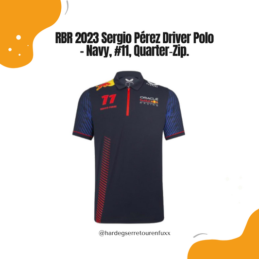 Red Bull Racing 2023 Sergio Pérez Driver Polo – Navy, Regular Fit, Quarter‑Zip, Nummer 11, Team‑ und Partnerlogos, Offizielle Castore Driver Edition