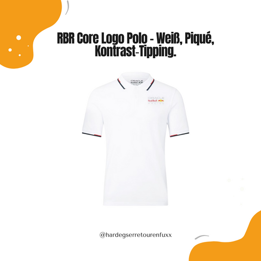 Oracle Red Bull Racing Unisex Core Logo Polo – Weiß, 100% Baumwoll‑Piqué, Kontrast‑Tipping, 2‑Knopf‑Leiste, Offizielle Core Monobrand Kollektion