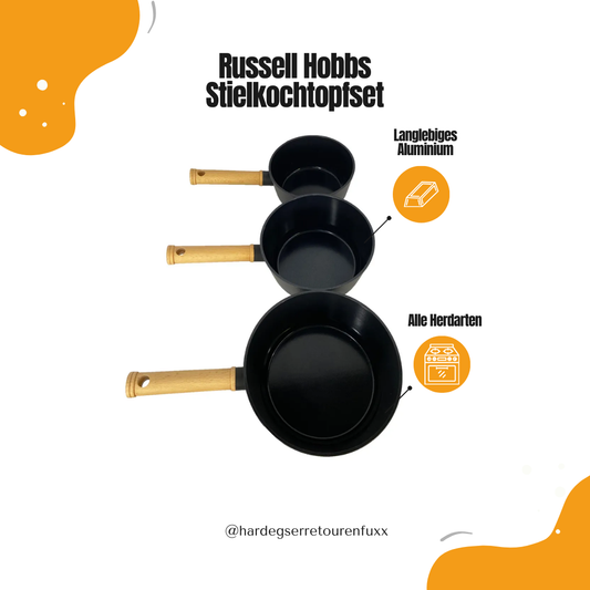 Russell Hobbs Aluminium Stielkochtopfset 3-teilig – 16/18/20 cm, Schwarz, Für alle Herdarten