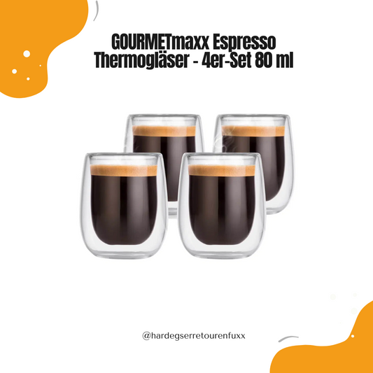 GOURMETmaxx Espresso Thermogläser 4er-Set – Doppelwandige Espressogläser 80 ml, Borosilikatglas, wärmeisolierend, spülmaschinengeeignet