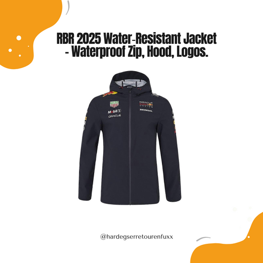 Red Bull Racing F1 2025 Water‑Resistant Jacket – Unisex, Night Sky, Waterproof Front‑Zip, verstellbare Kapuze, Sponsorlogos, Offizielle Castore Teamline