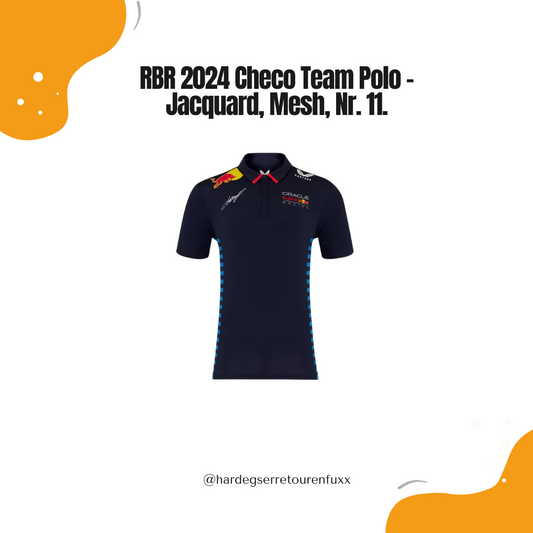 Red Bull Racing F1 Men’s 2024 Sergio “Checo” Pérez Team Polo – Regular Fit, 88% Polyester/12% Elastan, Jacquard, Mesh‑Panels, verdeckte Knopfleiste, Fahrer‑Branding Nr. 11